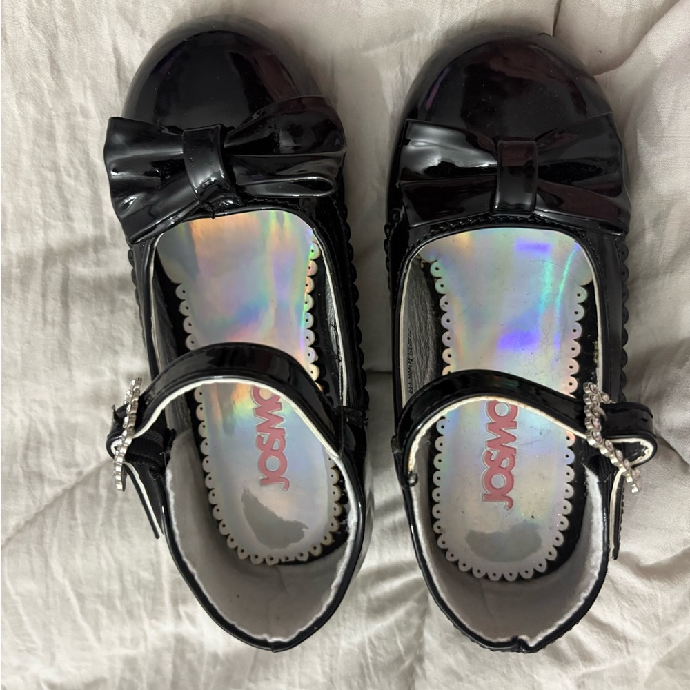 Josmo Black Patent Mary Jane Shoes with Bow Accent